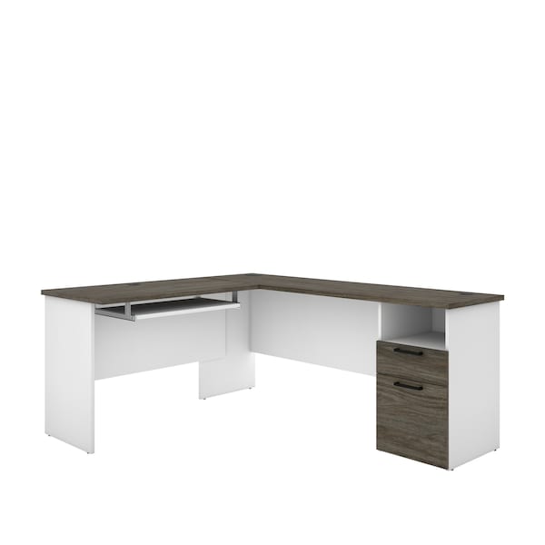Norma L-Shaped Desk, Walnut Grey & White